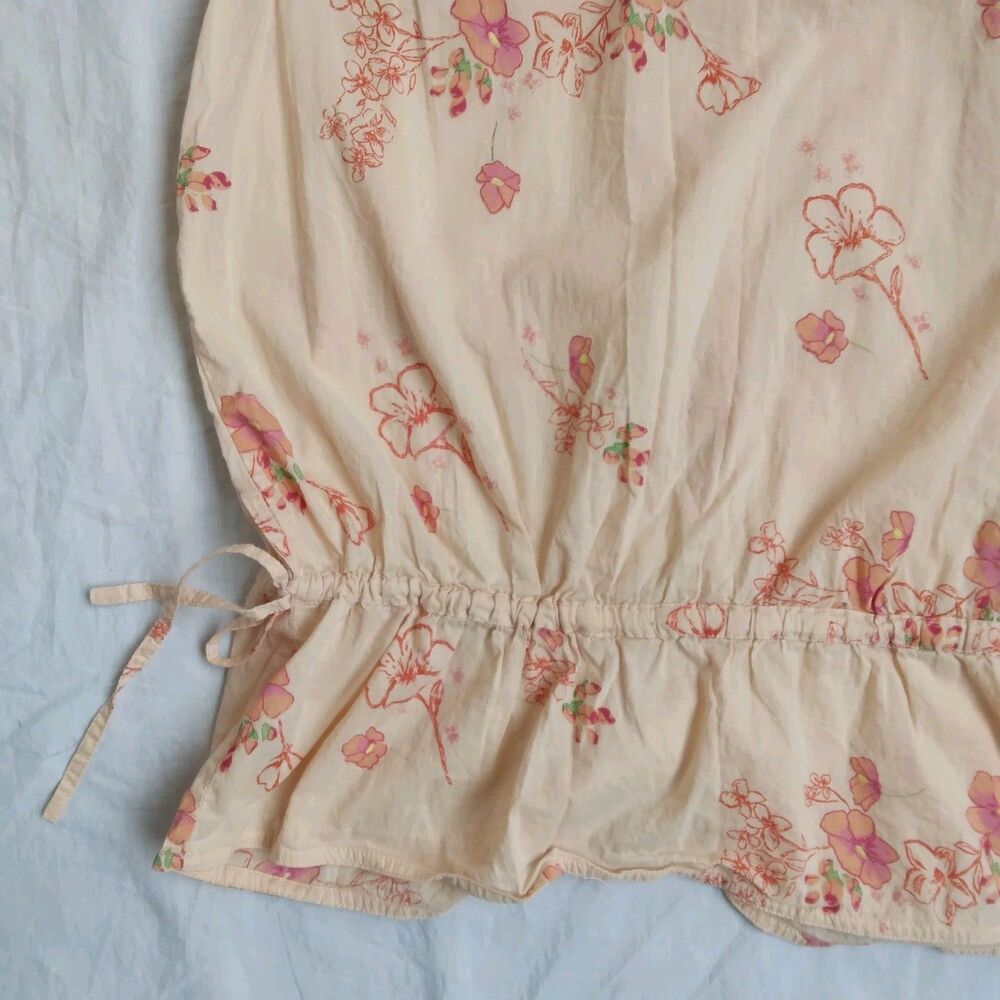 90s Y2K Fashion Bug Blouse Peach Floral Ties On The Sides Fairy Grunge Women's M - Picture 12 of 12